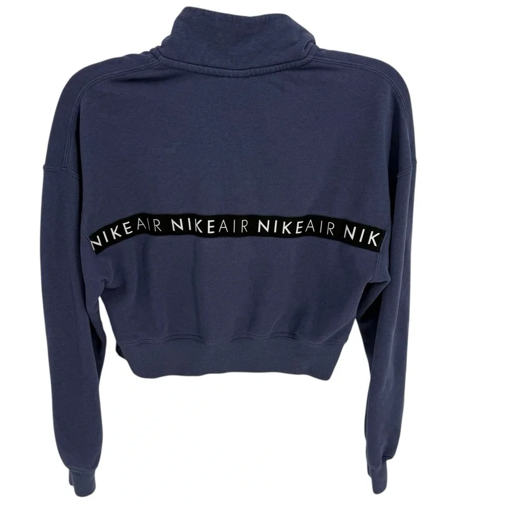 Nike Air Sweatshirt Womens Size Small Blue Long Sleeve Mock Neck 1/4 Zip Cropped - Picture 2 of 7